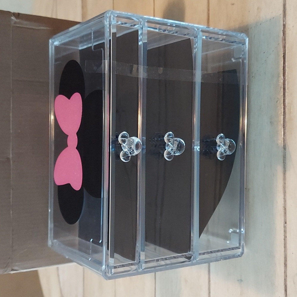 MINNIE MOUSE Acrylic Makeup & Jewelry Organizer 3 Compartments BNWT RETIRED